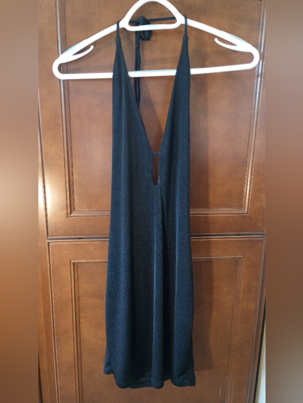 Black Deep V Halter Evening Dress